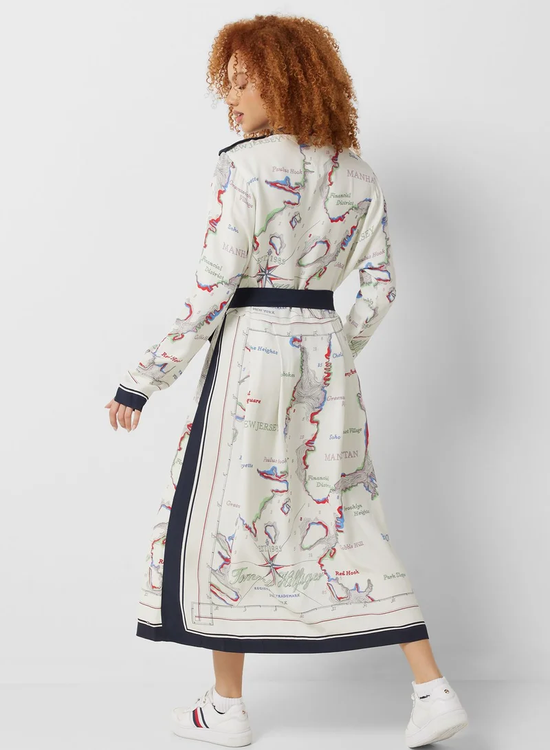 TOMMY HILFIGER Printed Button And Tie Detail Dress