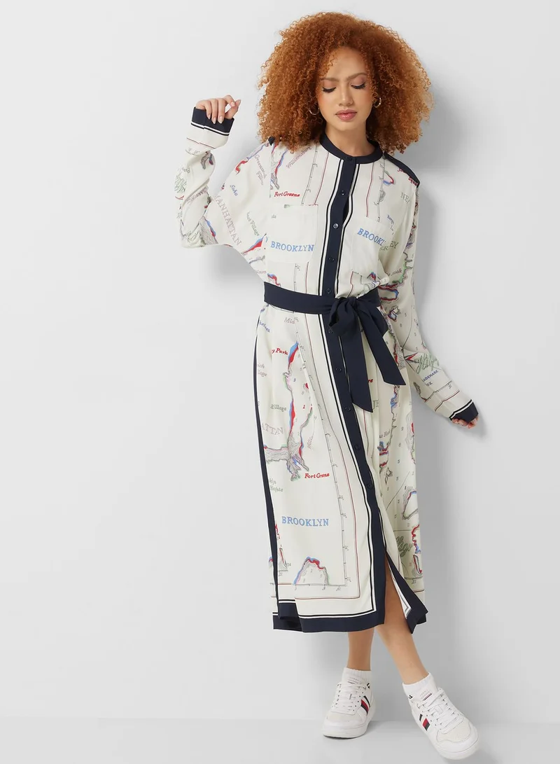 TOMMY HILFIGER Printed Button And Tie Detail Dress