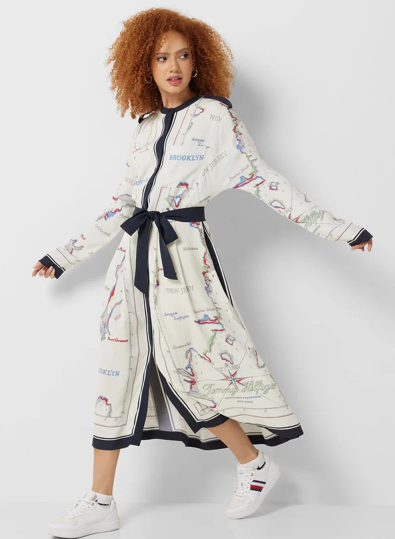 TOMMY HILFIGER Printed Button And Tie Detail Dress