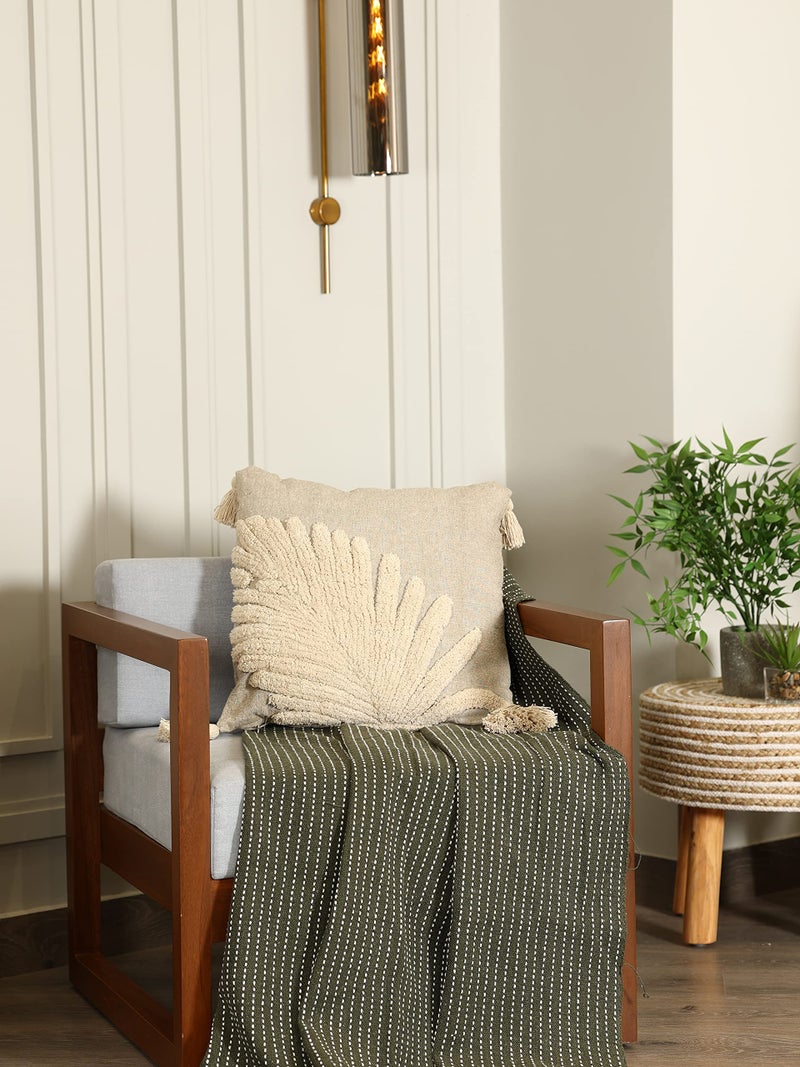 SASHAA WORLD Cotton Cushion Cover | Grey & Beige Tufted Decorative Pillow Case | Modern Boho Design for Sofa, Bedroom, or Living Room | Soft & Durable | Hidden Zip Closure| 45x45 cm - Image 4