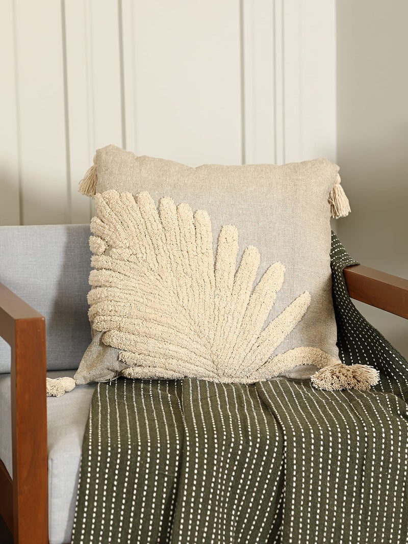 SASHAA WORLD Cotton Cushion Cover | Grey & Beige Tufted Decorative Pillow Case | Modern Boho Design for Sofa, Bedroom, or Living Room | Soft & Durable | Hidden Zip Closure| 45x45 cm - Image 5