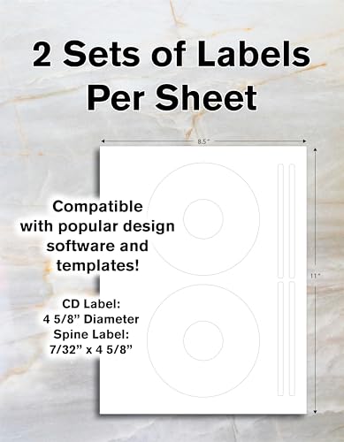 Blank Labels CD/DVD Printable Label | Qty 100 Disc, 200 Spine | 50 Sheets Total | Permanent White Matte | Compatible with Inkjet and Laser Printer | Blank Labels - Image 2