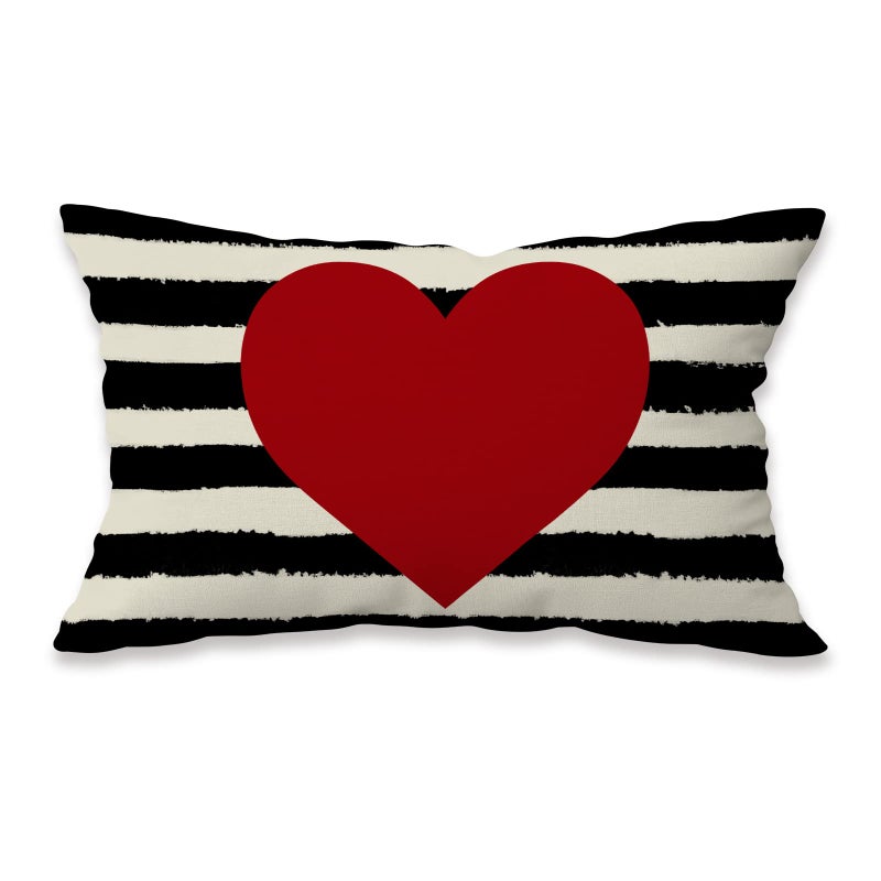 Jbralid Valentines Day Pillow Covers 16x24 Love Heart Black Strips Holiday Valentine's Day Mother's Day Linen Throw Pillow Case Cushion Cover for Sofa Chair Home Decoration
