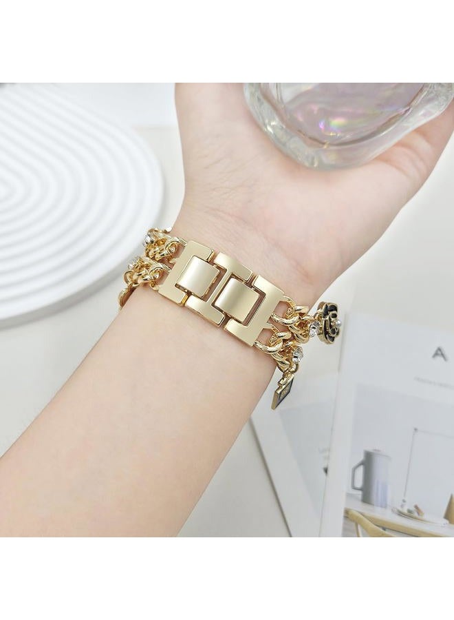 YONWORTH Cuban Chain Band Compatible with Apple Watch Bands 38/40/41mm Women,Bling Diamond Chain Dressy Metal Wristband with Cute Charms Pendants for iWatch Series 9 8 7 6 5 4 3 2 SE(38MM,A1-Gold - Image 5