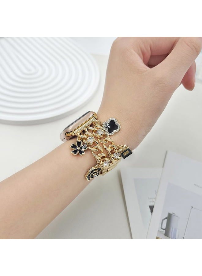 YONWORTH Cuban Chain Band Compatible with Apple Watch Bands 38/40/41mm Women,Bling Diamond Chain Dressy Metal Wristband with Cute Charms Pendants for iWatch Series 9 8 7 6 5 4 3 2 SE(38MM,A1-Gold - Image 4
