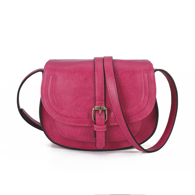 AFKOMST Crossbody Bags for Women,Small Saddle Purse and Boho Cross Body Handbags,Vegan Leather, Fuchsia - Image 1
