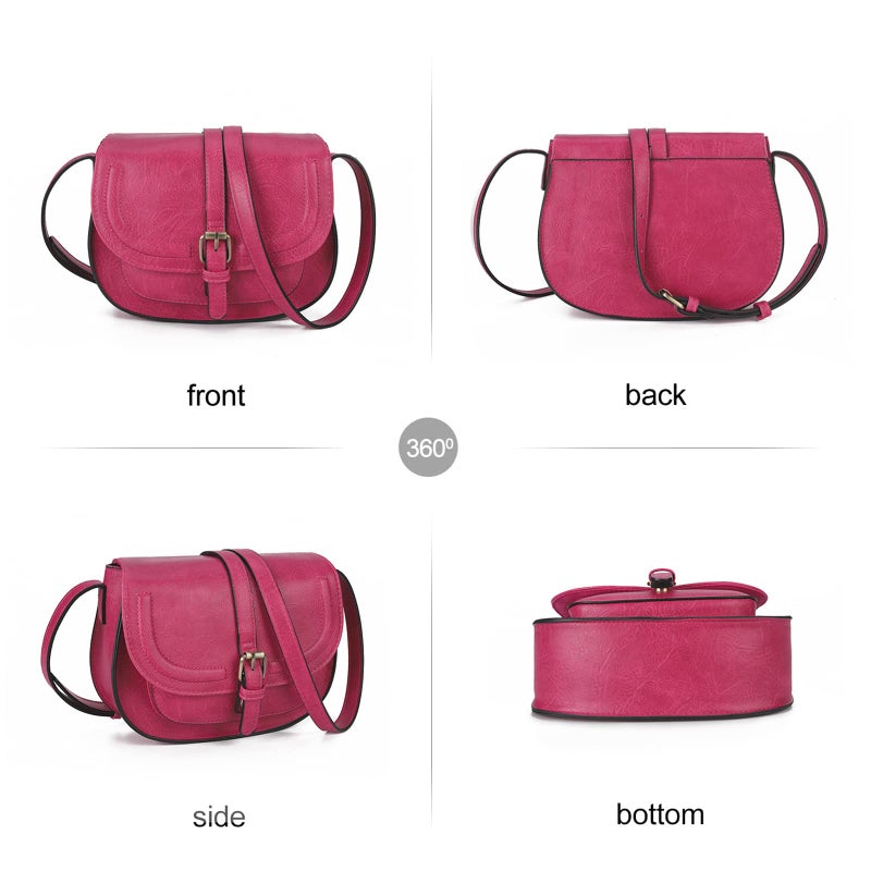 AFKOMST Crossbody Bags for Women,Small Saddle Purse and Boho Cross Body Handbags,Vegan Leather, Fuchsia - Image 3
