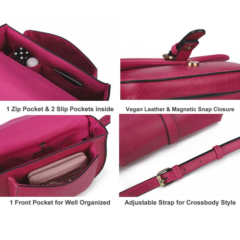 AFKOMST Crossbody Bags for Women,Small Saddle Purse and Boho Cross Body Handbags,Vegan Leather, Fuchsia - Image 4