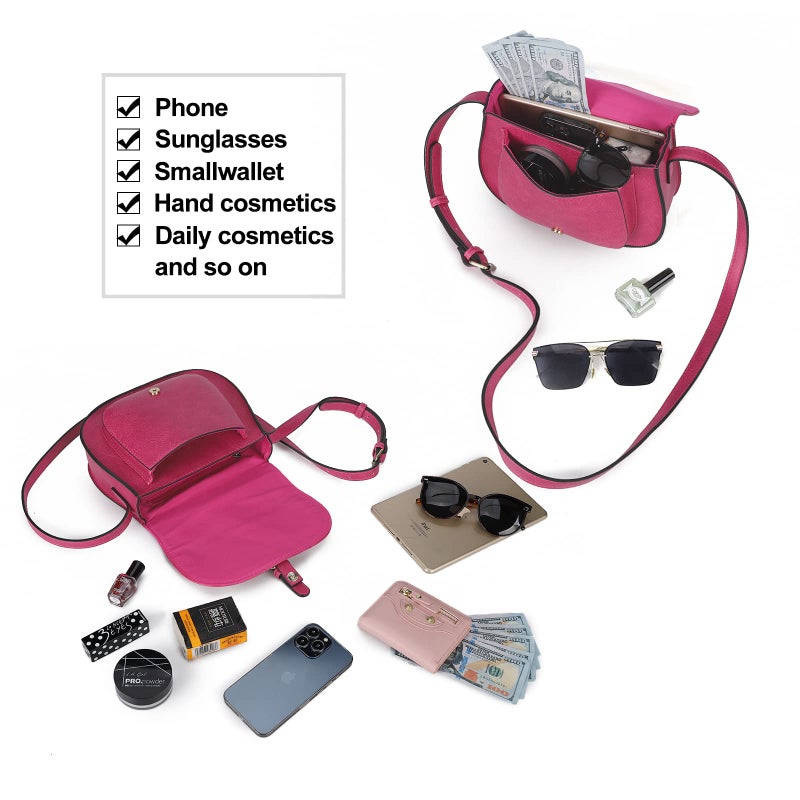 AFKOMST Crossbody Bags for Women,Small Saddle Purse and Boho Cross Body Handbags,Vegan Leather, Fuchsia - Image 5