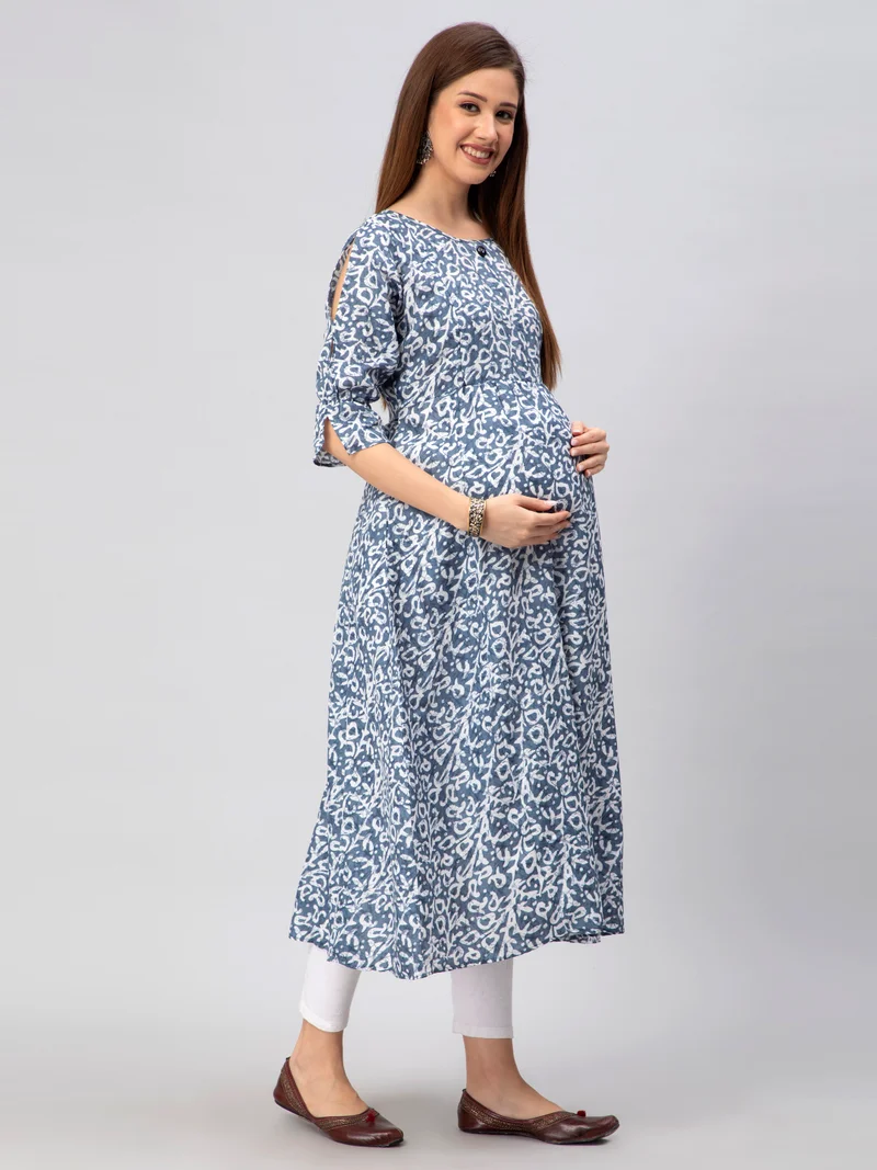 Women's Cotton Rayon A-Line Maternity Feeding Kurti with Zippers