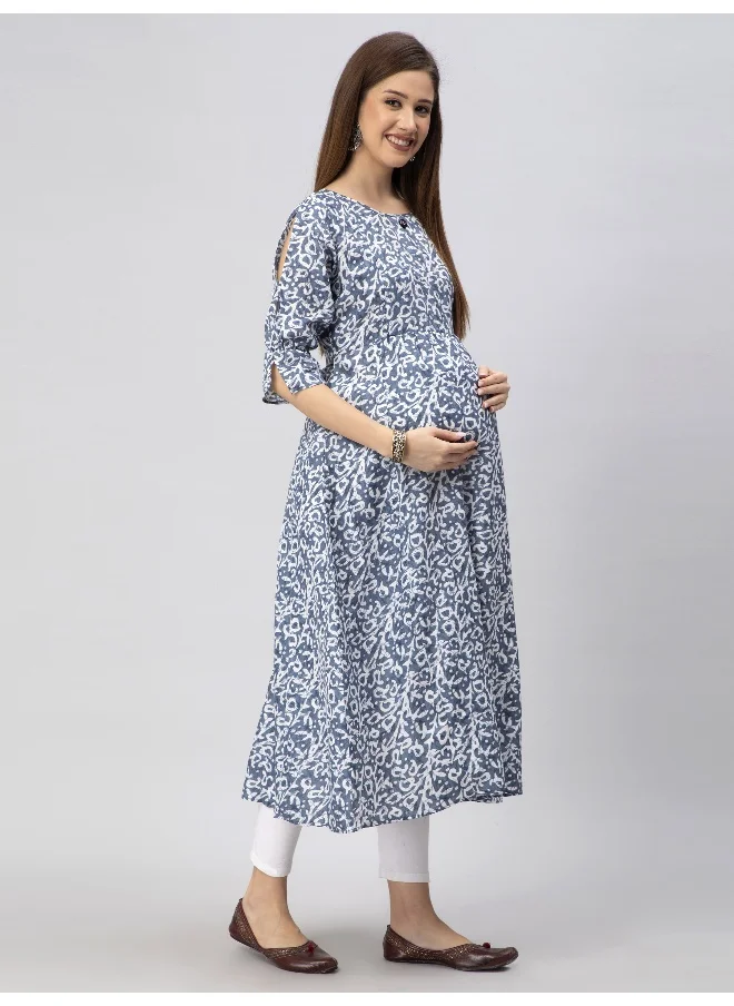 أوروبا الوسطى والشرقية 18 Women's Cotton Rayon A-Line Maternity Feeding Kurti with Zippers