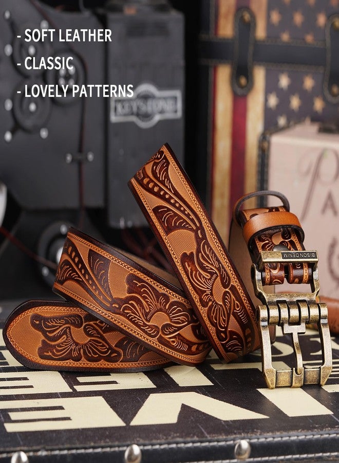 BISON DENIM Men's Genuine Leather Belt, Classic Western Cowboy Dress Belts, Heavy Duty Buckle Jeans Casual Handmade Belt - Image 3