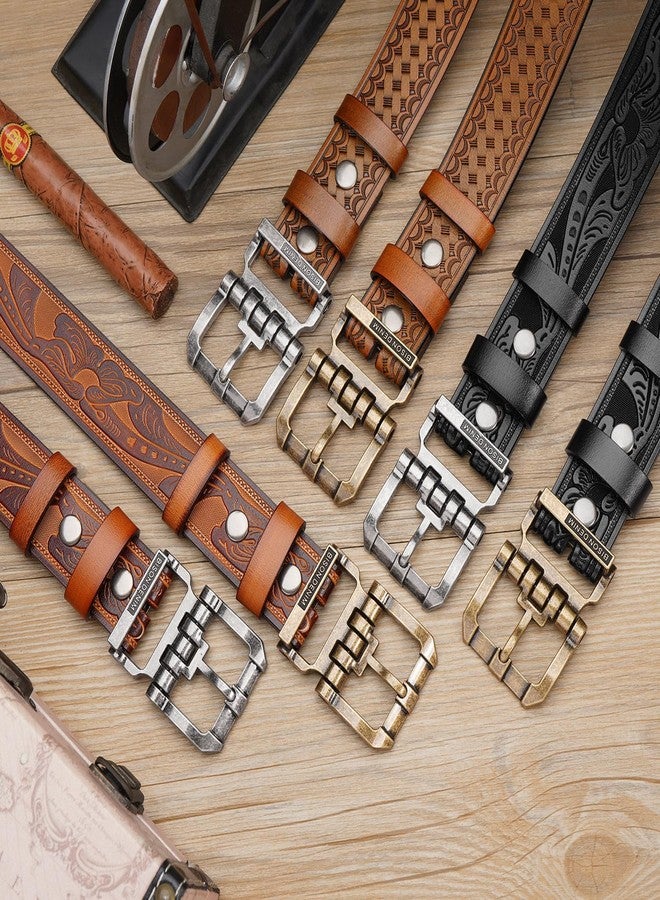 BISON DENIM Men's Genuine Leather Belt, Classic Western Cowboy Dress Belts, Heavy Duty Buckle Jeans Casual Handmade Belt - Image 4