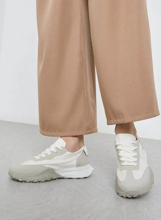 Take Two Take Two Women Printed Panel Stretch-Lace Sneakers