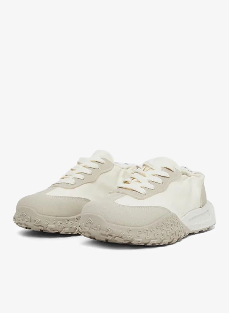 Take Two Cream Take Two Women Printed Panel Stretch-Lace Sneakers for Women | Best Price UAE
