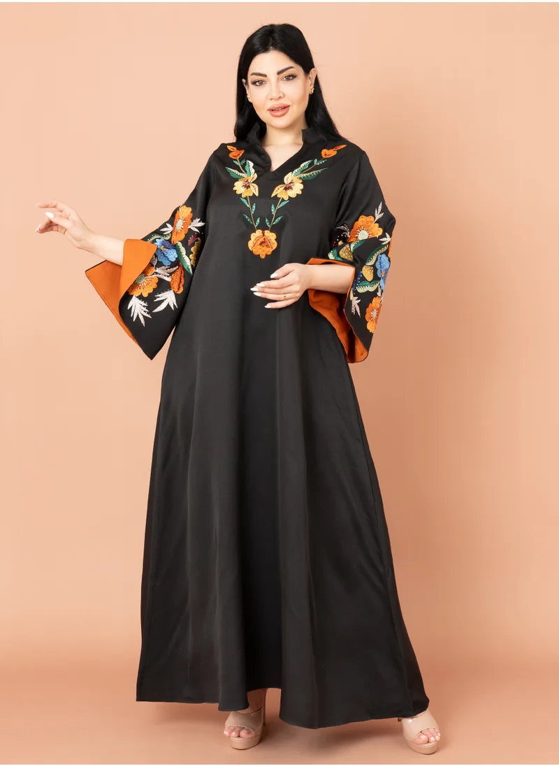 اكسا جلابية سادة  تطريز انيق IK3010 اسود