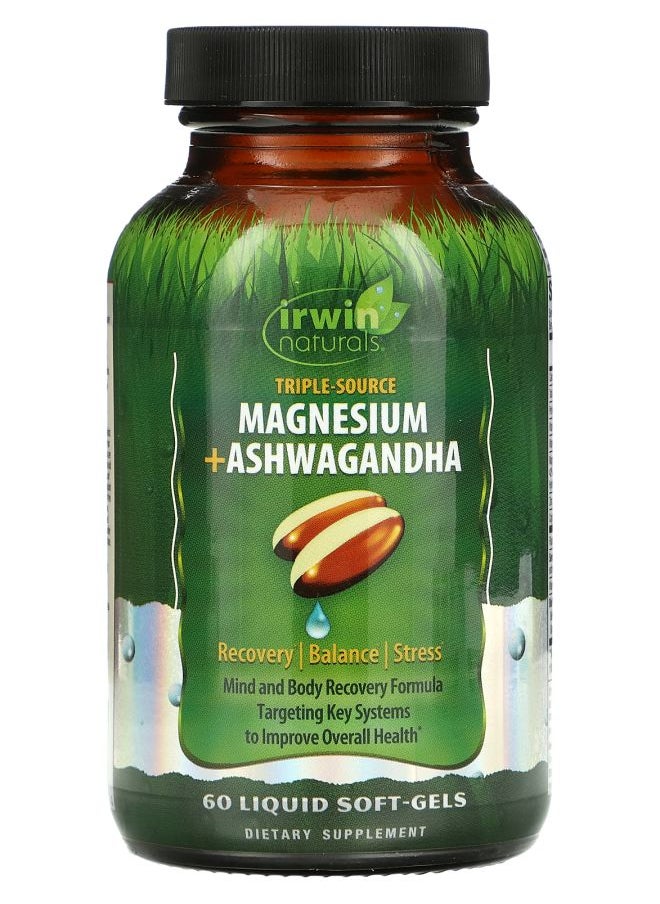 Irwin Naturals Triple Source Magnesium + Ashwagandha 60 Liquid Soft-Gels 
