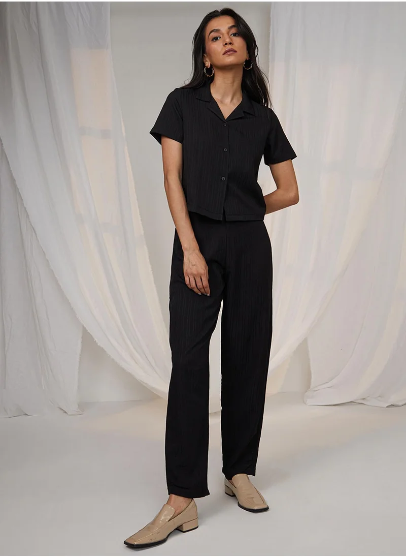 PINACOLADA Women's Midnight Black Textured Co-Ord Set