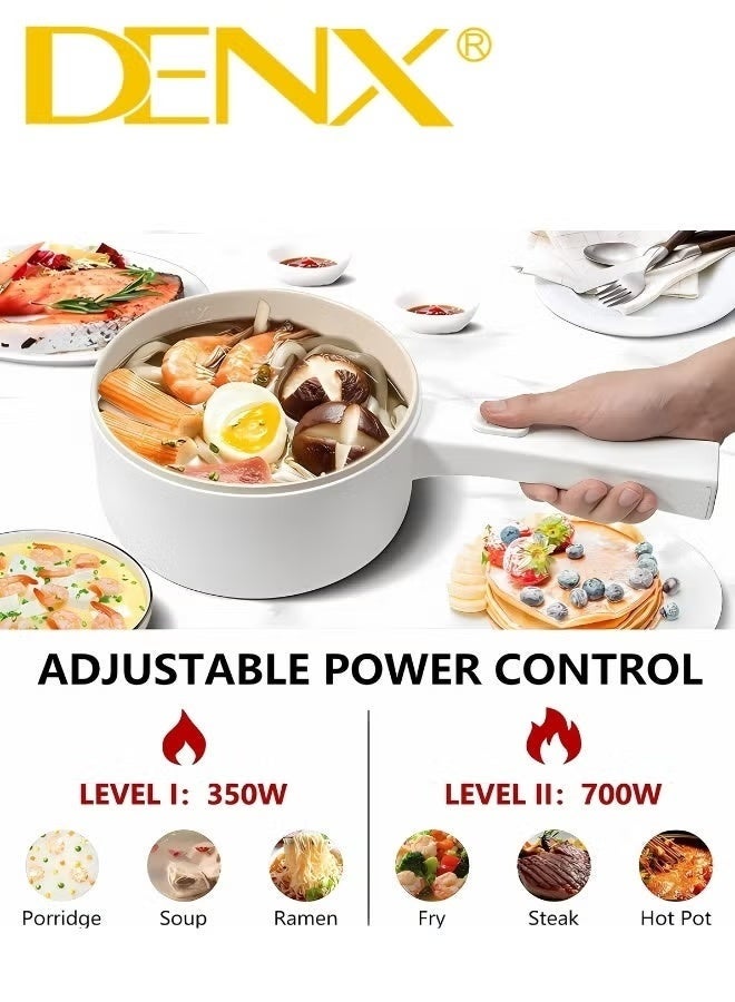 Denx 2L Electric Hot Pot with Steamer Temperature Control Multi Function Electric Cooker Non Stick Skillet Saucepan Frying Pan Compact Portable Kitchen Appliance for Noodles Eggs Steak Oatmeal - Image 3