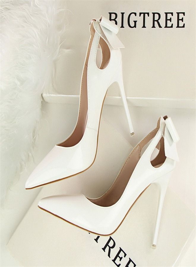 Pointed Patent Leather High Heels 10CM White