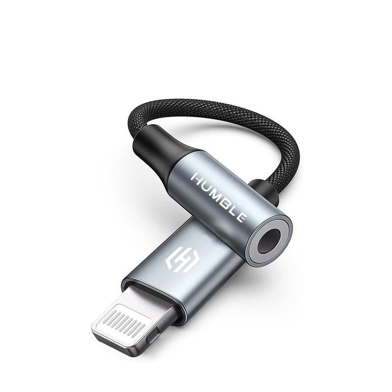 Humble محول HUMBLE Lightning إلى جاك صوت 3.5 مم مع DAC – محول جاك سماعة AUX متوافق مع سلسلة آيفون 14، 13، 12، 11، X، XS، 8، 7، SE، آيباد، آيبود – يدعم وظيفة الموسيقى والمكالمات (رمادي) - Image 1
