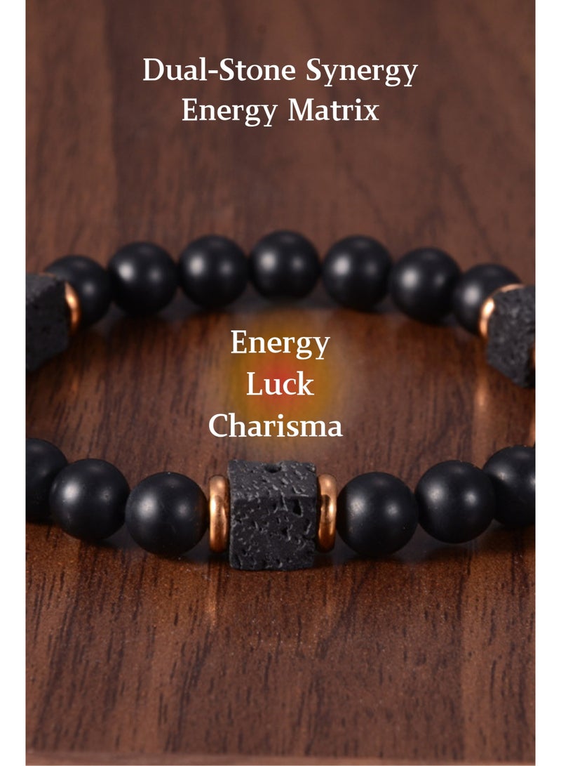 Men's Black Onyx & Volcanic Lava Stone Bracelet - Elastic Stretch (17-18cm) - Stylish & Spiritual Jewelry Gift for Him, Dad, Husband, Boyfriend, Son - Image 3