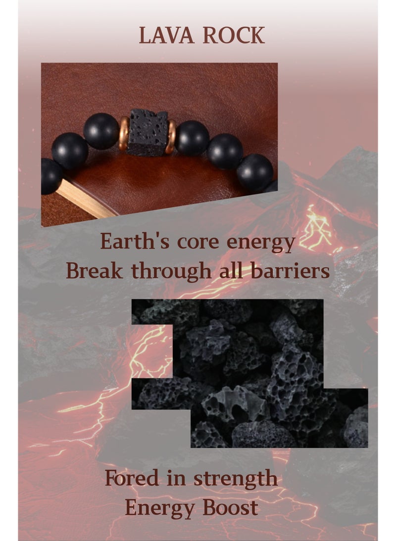 Men's Black Onyx & Volcanic Lava Stone Bracelet - Elastic Stretch (17-18cm) - Stylish & Spiritual Jewelry Gift for Him, Dad, Husband, Boyfriend, Son - Image 5