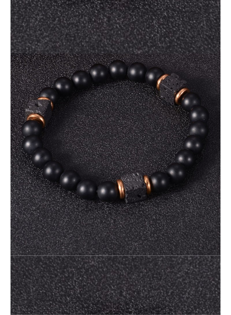 Men's Black Onyx & Volcanic Lava Stone Bracelet - Elastic Stretch (17-18cm) - Stylish & Spiritual Jewelry Gift for Him, Dad, Husband, Boyfriend, Son - Image 2