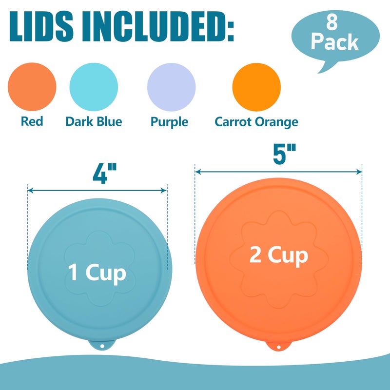 Viotiin 1 Cup (4 Pack) + 2 Cup (4 Pack) Silicone Replacement Lids Storage Cover for Pyrex 7202-PC and Anchor Hocking Glass Bowls (Container not Included) 8 Pack Microwave, Dishwasher and Freezer Safe - Image 2