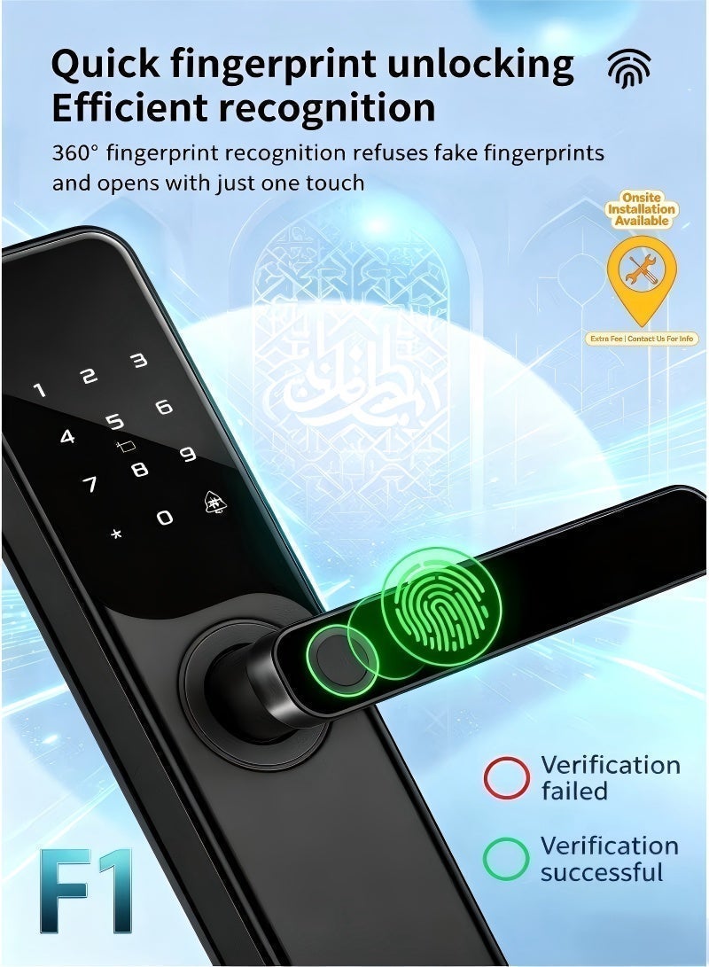 Smart Door Lock F1 | Aluminum Alloy Home Anti-Theft Biometric Lock | 6-in-1 Multi-Mode Unlock (Fingerprint, App, Password, Card, Key, Temporary Code) | Anti-Pry Alarm, Voice Prompts, Low Battery Reminder & Emergency Power | Ideal for Wooden & Security Doors - Image 4