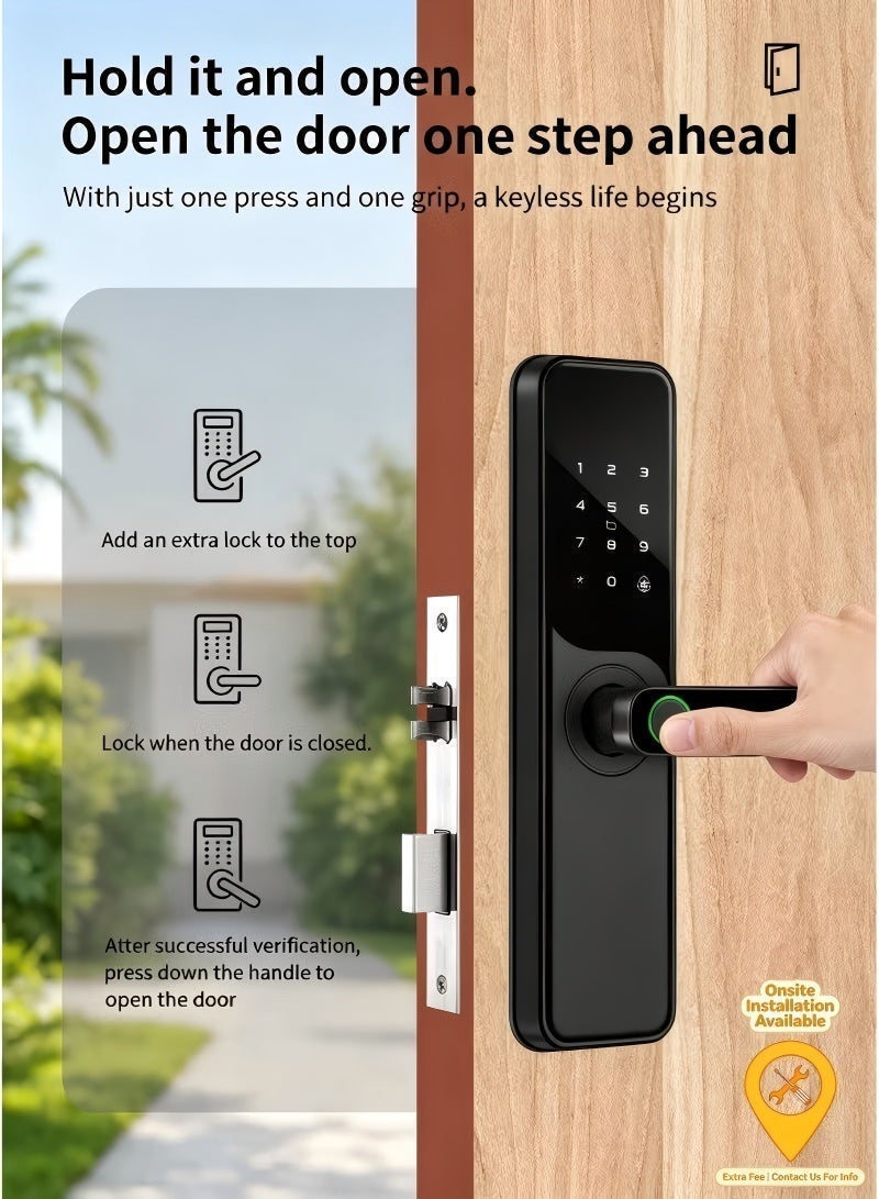 Smart Door Lock F1 | Aluminum Alloy Home Anti-Theft Biometric Lock | 6-in-1 Multi-Mode Unlock (Fingerprint, App, Password, Card, Key, Temporary Code) | Anti-Pry Alarm, Voice Prompts, Low Battery Reminder & Emergency Power | Ideal for Wooden & Security Doors - Image 5
