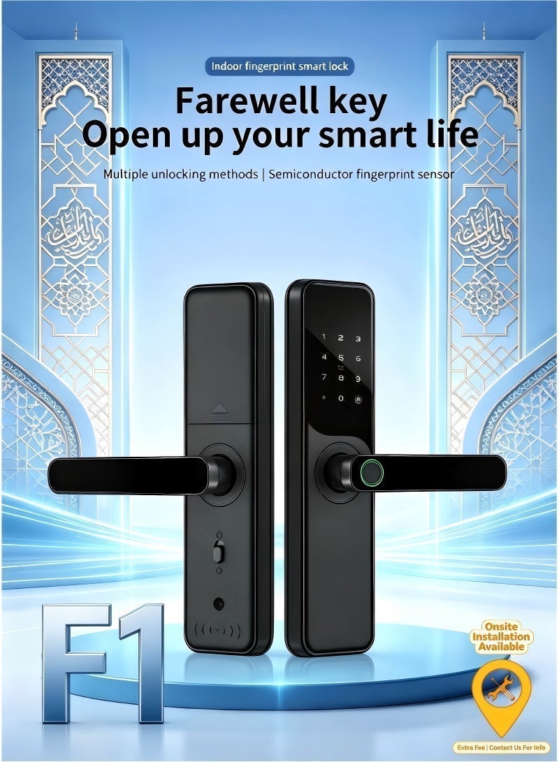 Smart Door Lock F1 | Aluminum Alloy Home Anti-Theft Biometric Lock | 6-in-1 Multi-Mode Unlock (Fingerprint, App, Password, Card, Key, Temporary Code) | Anti-Pry Alarm, Voice Prompts, Low Battery Reminder & Emergency Power | Ideal for Wooden & Security Doors - Image 3