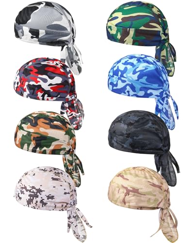 Foaincore 8 Pack Do Rag Skull Caps for Men Sweat Wicking Doo Rags Cooling Helmet Liner Cycling Motorcycle Bandana (Bright Color,Classic Style) - Image 1