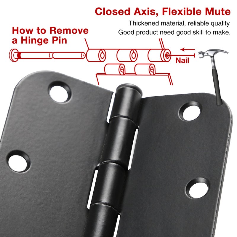TDCHINGES 30 Pack Rounded Matte Black Door Hinges 3.5 Inch 5/8" Radius Interior 3 1/2" Flat Iron Bifold Residential Standard Bedroom Indoor for Doors 3 Â½"Hardware Control House Home Decor Essentials Accessories - Image 2