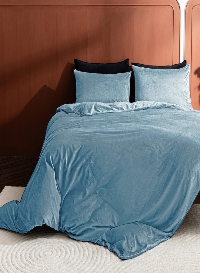 TELUS 2 Pack Zippered Velvet Standard Pillowcases, Super Soft and Cozy Luxury Fuzzy Flannel Pillow Cases with Zipper, 20x26 Inches, Light Blue - Image 3