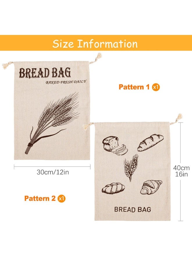 عبوتان من أكياس تخزين الخبز المصنوعة من الكتان القابلة لإعادة الاستخدام، أكياس تخزين الخبز القطنية الصديقة للبيئة، أكياس خبز للخبز المنزلي، 40 × 30 سم - Image 2