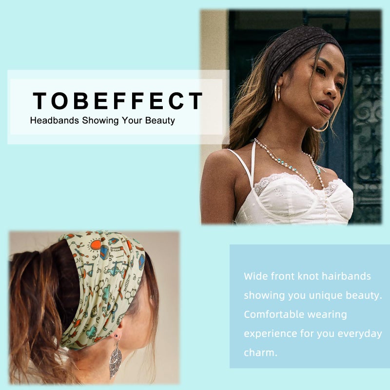 Tobeffect Extra Wide Turban Headbands for Women, 7'' Large Wide Headband for Nursing Cute Printed Nurse Head Bands Twisted Knotted Hairbands Non Slip Cloth Headbands for Women Hair Accessories 6 Pack - Image 2