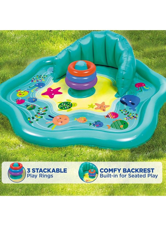 SwimSchool Baby Splash Play Mat With Adjustable Canopy Inflatable Play Pool For Babies & Infants With Backrest Includes Baby Water Toy Rings - Image 3