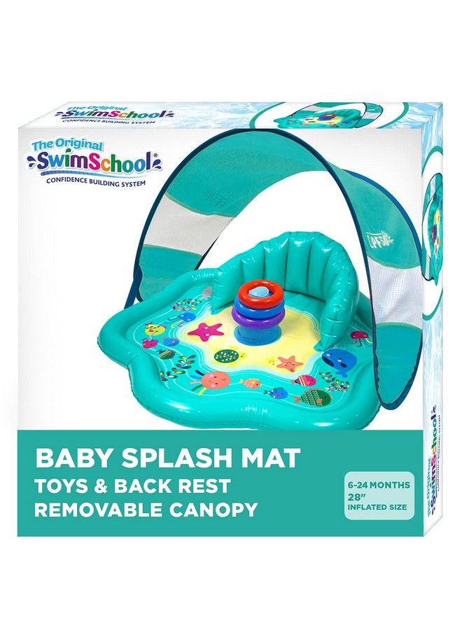 SwimSchool Baby Splash Play Mat With Adjustable Canopy Inflatable Play Pool For Babies & Infants With Backrest Includes Baby Water Toy Rings - Image 2