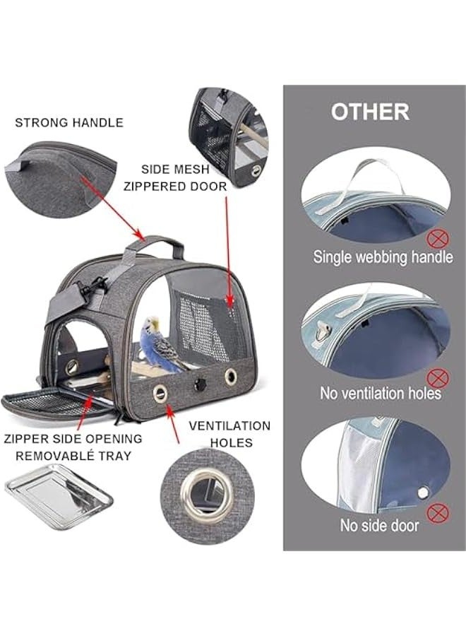 TRASSLE Bird Travel Carrier,Portable Small Bird Parrot Parakeet Carrier with Standing Perch and Stainless Steel Tray,Portable Outgoing Bags for Bird,Bird Backpack Carrier - Image 3