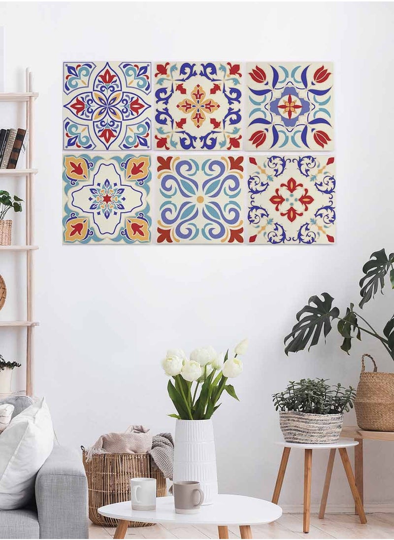 لوحة - طقم من ٦ لوحات كانفاس مربع على إطار خشبي، تصميم سيراميك اشكال تركى، للمنزل، غرفة المعيشة، المكتب، الديكور - Image 1