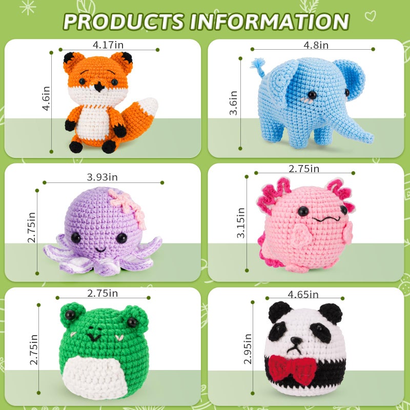 Gerute Crochet Kit for Beginners Adults Kids, Learn to Crochet with Step-by-Step Video Tutorials & Illustrated Guide, 40% More Yarn for 6 DIY Amigurumi Animal Projects, Complete Starter Supplies - Image 5