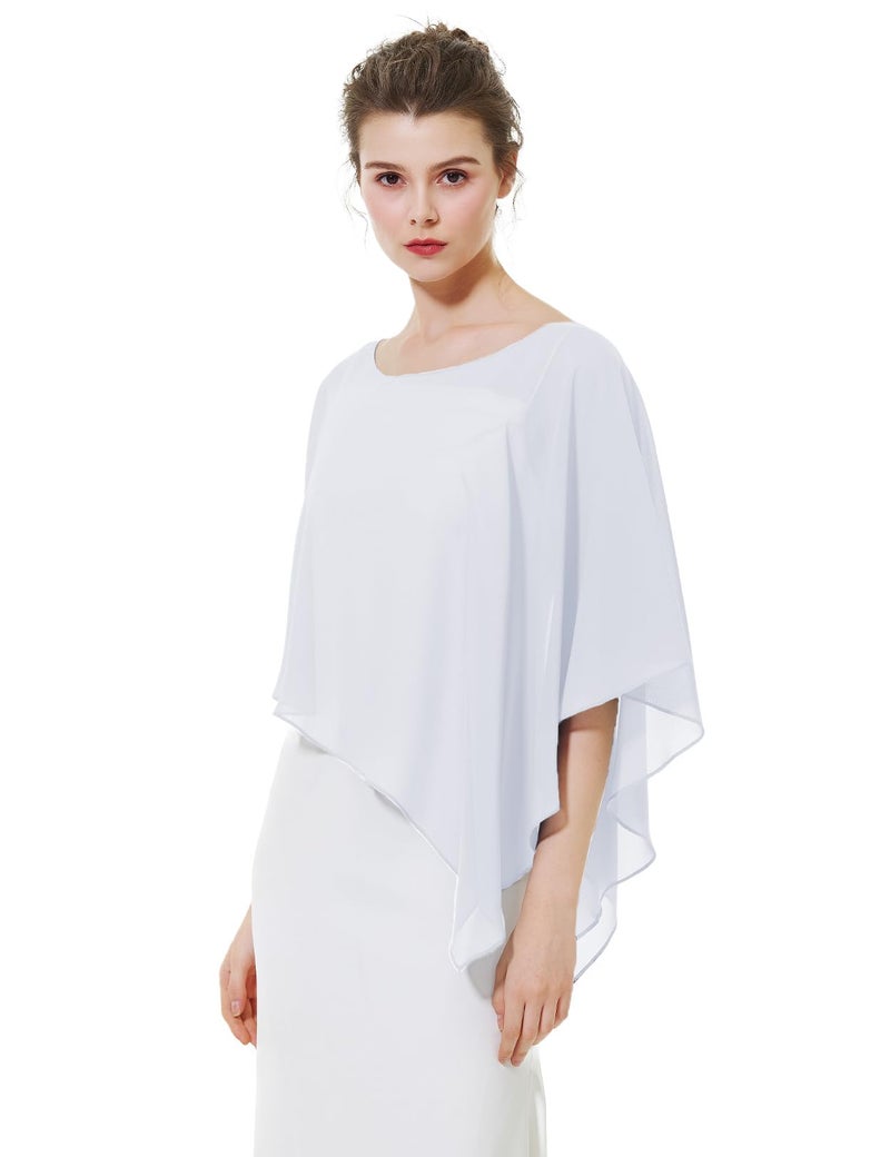 BEAUTELICATE Asymmetrical Capelets Chiffon Capes Wedding Bridal Shawls Wraps For Women Evening Dress - Image 4