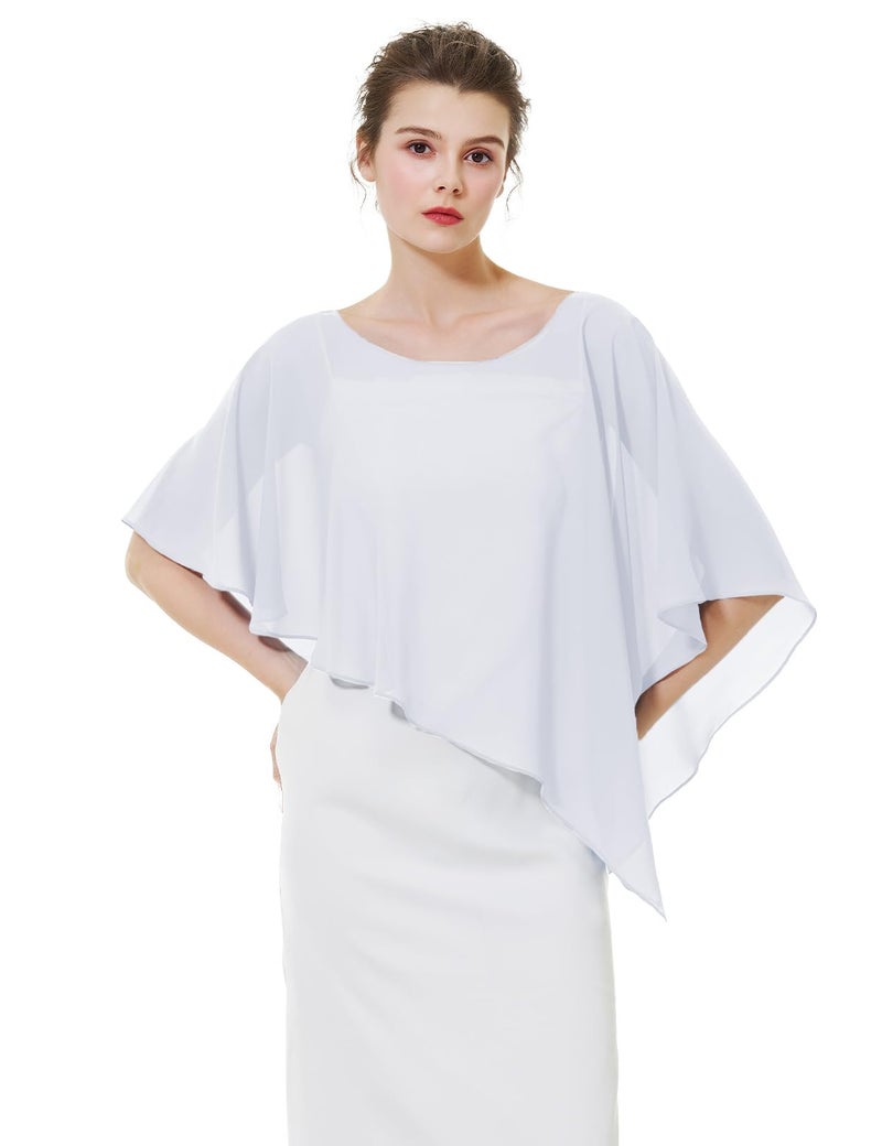 BEAUTELICATE Asymmetrical Capelets Chiffon Capes Wedding Bridal Shawls Wraps For Women Evening Dress - Image 1
