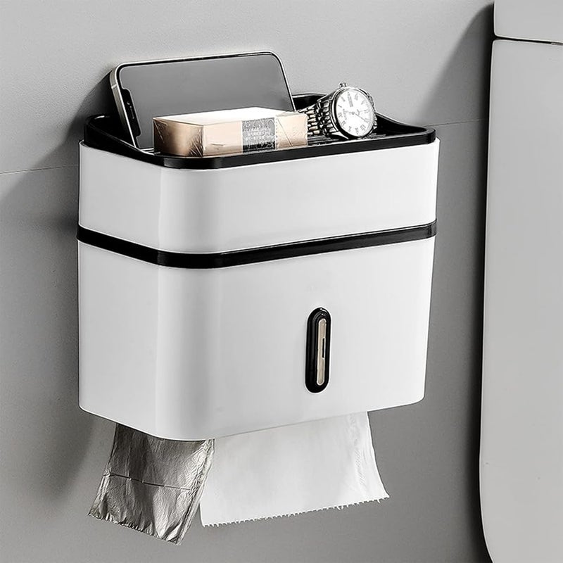 N.C NC NC NC NC NC Toilet Paper Holder Bathroom Tissue Box Home Carton Wall Organizer Wall Mounted Waterproof Roll Holder Rust-Proof Paper Towel Holder Multi-Function Toilet Paper Distributor No Drilling - Image 1