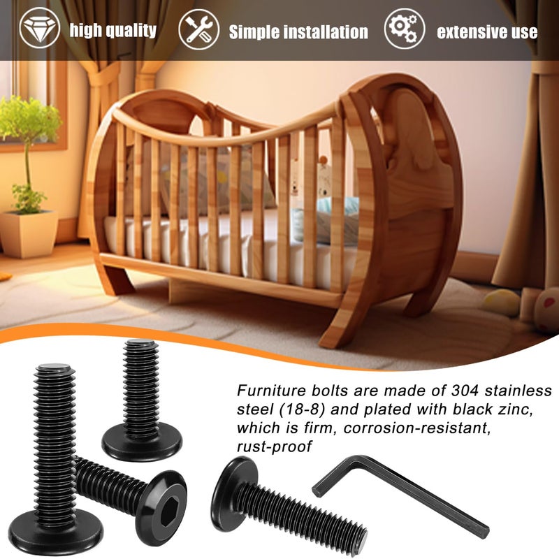 Taiss 20pcs M6 x 40mm Flat Head Socket Head Screw Furniture Bolts,Furniture Screws Stainless Steel 18-8(304),M6 Bolts Black Zinc Plated Fully Threaded,Countersunk Connector M6 Screws with Hex Spanner - Image 5