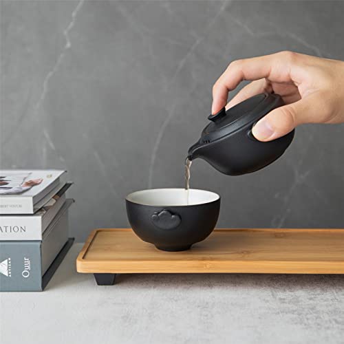 HEER Chinese Travel Gaiwan Tea Set for One, Ceramic Small Kungfu Teapot with Teacup for Adults, Black Japanese Style Tea Accessories Birthday Gift for Tea Lovers. - Image 2
