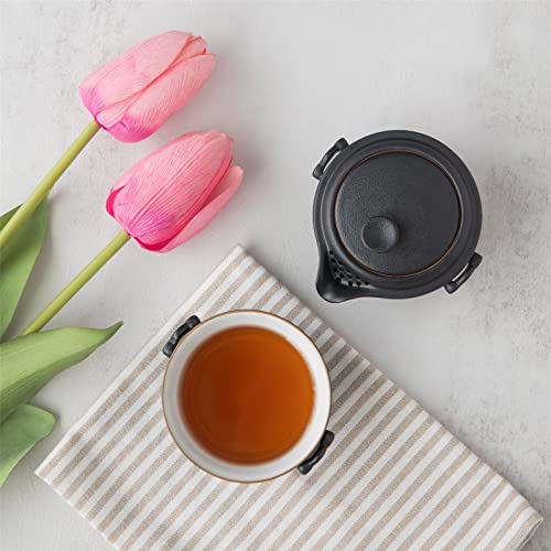 HEER Chinese Travel Gaiwan Tea Set for One, Ceramic Small Kungfu Teapot with Teacup for Adults, Black Japanese Style Tea Accessories Birthday Gift for Tea Lovers. - Image 4