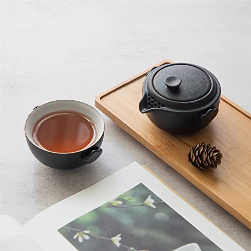 HEER Chinese Travel Gaiwan Tea Set for One, Ceramic Small Kungfu Teapot with Teacup for Adults, Black Japanese Style Tea Accessories Birthday Gift for Tea Lovers. - Image 3