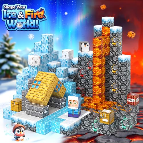 Gooidea Large Magnetic Blocks 110PCS Ice Fire World Inspired Playset Kids Magnet Toys 1 inch Building Cubes Magworld Addon Building Craft Sensory Toys Game Gifts for Kids Ages 35 46 57 812 - Image 5
